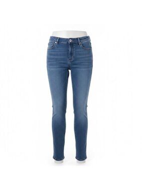 Ann Taylor Loft Womens Blue Denim Jeans Raw Hem Slim Straight Mid-Rise Size 30